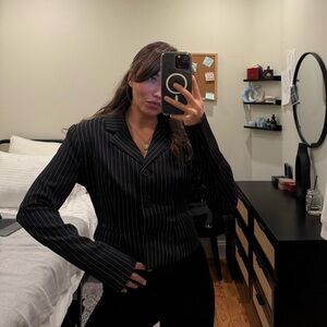 Lioness Black Pinstripe Blazer